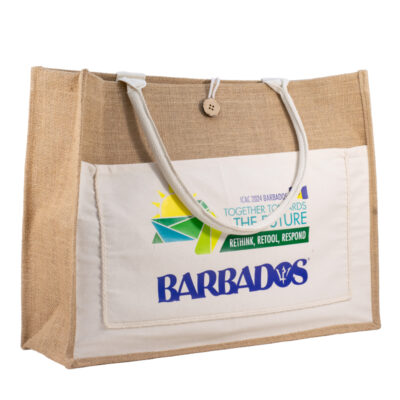 Boho Canvas Pocket Jute Tote Bag